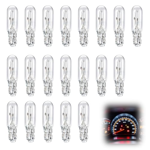 20Pcs T5 12V 1.2W LED Incandescent Ampoule Tableau de Bord pour Voiture, Lumière Blanche Intérieure Ampoule Veilleuse Voiture Indicateur Plafonnier Matériau Quartz Verre pour Auto Moto Camion