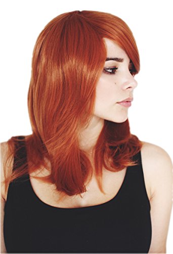 Prettyland Kupfer-Rot Orange Mittellange Glatte Perücke Gestuft leicht gewellt Nami Cosplay Wig C501