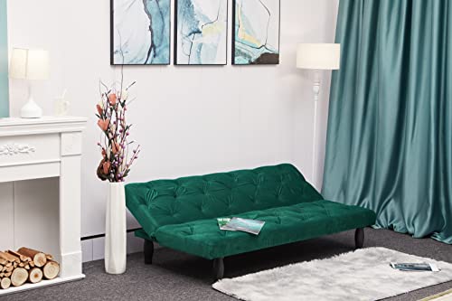 Eafurn Futon Sofa Bed Convertible Sleeper Couch Or Living Room,Modern Velvet Lounge Loveseat W/Adjustable Backrest,Tufted Sofa & Couches Daybed For Small Compact Space, Green #TOP5