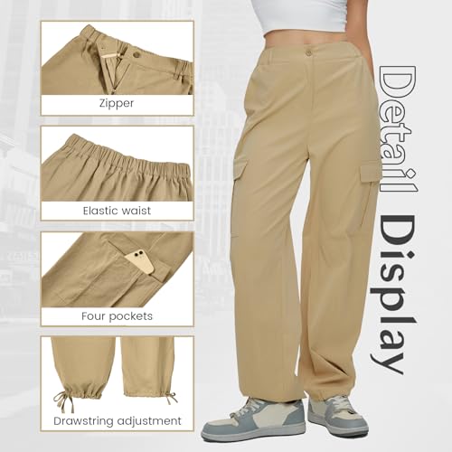 American Trends Pink Women's High Rise Cargo Pants with 4 Front Pockets, Ankle Length, Lightweight, Regular Fit, Large2