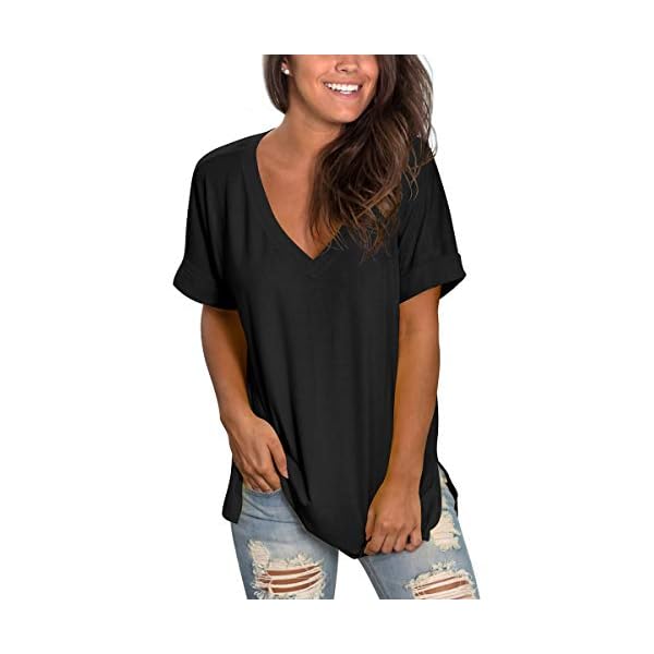 SAMPEEL Womens Tops Blouses Plus Size Short Sleeve Flowy Summer T Shirts Black XXL