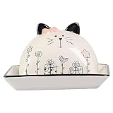 OMVOVSO Butterdosen Keramisches Buttergericht Mit Deckel Weißer Käsekasten Nette Katze Dessert-Tablett Butter Pan Home Hotel Geschirr,Rosa