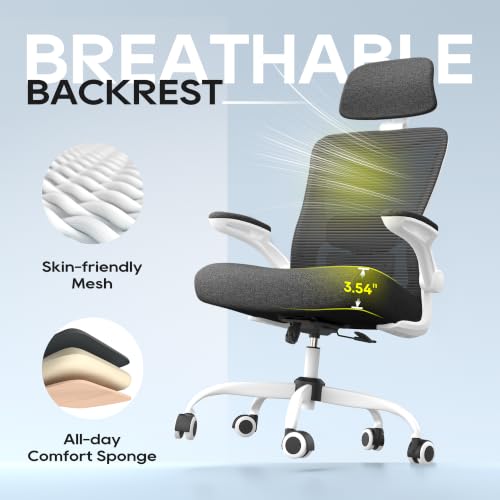 Image of Ergonomic Office Chair for Long Hours, Adjustable Padded Lumbar Support for Lower Back Relief, 330 lb Capacity, Comfortable Computer Desk Chair for Home Office, Work & Study