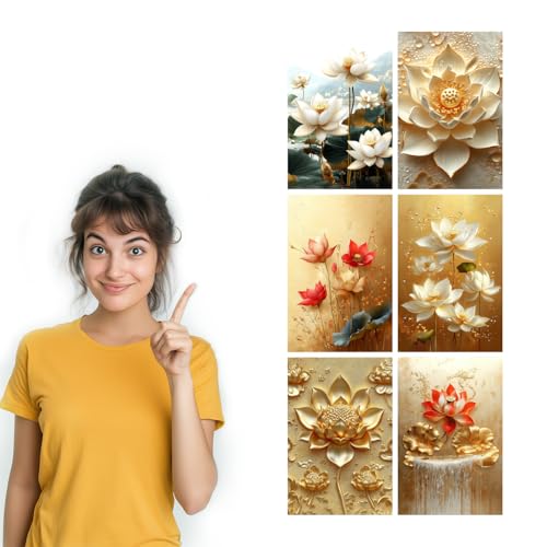 Image of SiddArtify Lotus Flower Wall Art Poster Print Set - Elegant Floral Art for Living Room Bedroom Office Decor - 12x18 inch Sticker Pack of 6