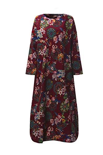 Yulinge Robe De Coton Et Lin des Robes Grande Taille Changement Baggy Vintage Le vin 5XL Cover