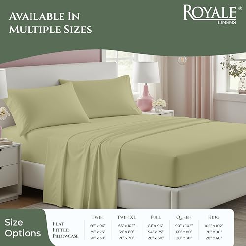 Image of ROYALE LINENS 100% Organic Cotton Twin Sheet Set - 16 inch Deep Pocket Bed Sheets - Sage Green Bed Sheets - Sabanas Twin - 1 Flat, 1 Fitted & 1 Pillowcase - Sage Green Sheet Set - Cotton Bedding Sets