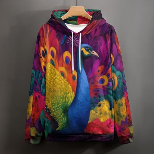 Pull à manches longues avec poches imprimé paon confortable grand