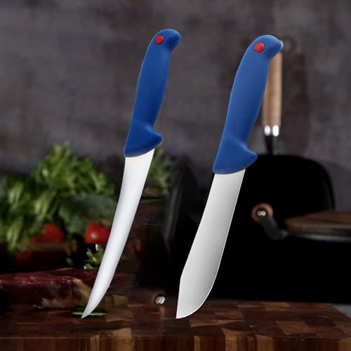 LIUZHANGYU Boning Knives Set, Flexible Curved Blade Processing Knife, Super Sharp Fillet Knife, German Stainless Steel Chef Knife W/Non-slip Softgrip for Kitchen Home Restaurant (Blue), AS SHOW by LIUZHANGYU - Used condition - US$14.57