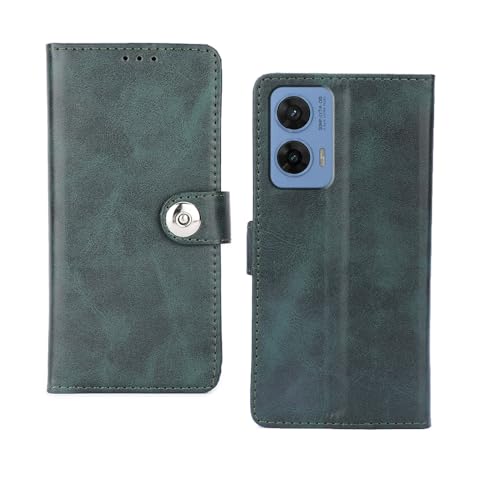 Image of amazon basics Moto G96 5G Flip Cover | Card Pockets Wallet & Stand | Flip Cover for Moto G96 5G (Green Button)