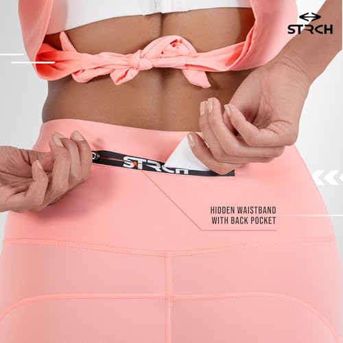 Image of STRCH Nylon High Waist No-Roll Leggings for Women- Secure fit, Leggings for Gym, Yoga, Running, Super Stretch, Sweat-Wicking, Lightweight, Breathable, Wrinkle Free, No-roll Waist Band.
