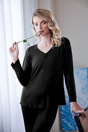 Image of Ekouaer Womens Pajama Sets 2 Piece Lounge Set Fall Winter Pajamas Long Sleeve Pjs Top and Pants Soft Pj Sets Loose Sleepwear