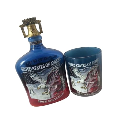 Oxxggkao Decantador de vidrio conmemorativo con histórico 250 aniversario con temática americana para whiskies y vasos, juego de vertedor de licor coleccionable