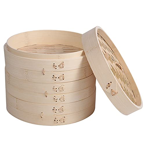 LTLWSH Natural Bamboo Steamer With Lid, 2 Tiers, Perfect For Healthy Cooking Of Dumplings, Meat And Vegetables,30cm