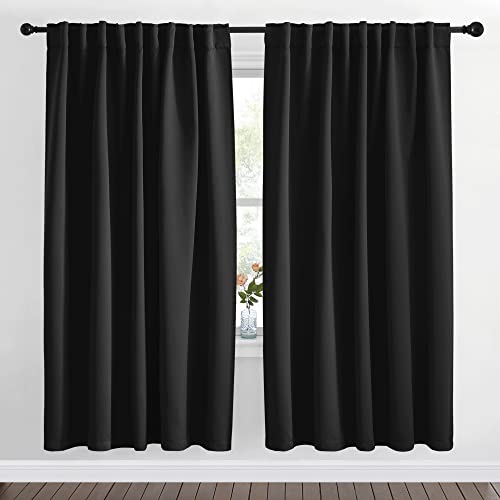NICETOWN Halloween Black Out Panels for Bedroom - (Black Color) W70 x L72, 1 Pair, Curtains for Sliding Glass Door, Soundproofing Room Darkening Black