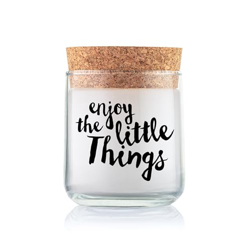 FEEL GOOD CANDLE - Scented candle in glass - candle with motif as a gift for women and for decoration (enjoy the little things, lemongrass)