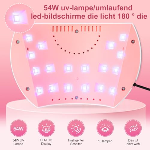 UV Lampe für Gelnägel,54W UV Lampe Nägel mit 3 Timer, LCD Display, Auto Sensor,Premium UV Lampe für Alle UV Gel Nagellack, Ideal für Anfänger und Profis, Perfektes Festivalgeschenk