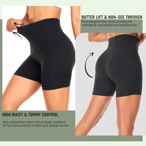iaoja 3 Pack Biker Shorts for Women with Pockets-5" Tummy Control Fitness Athletic Workout Running Yoga Gym Shorts4