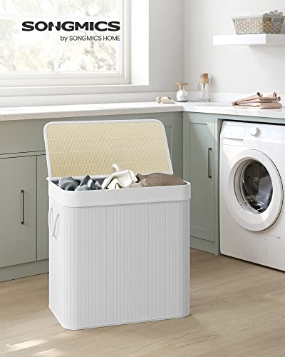 Miniatura 2 de Songmics Cesto Ropa Sucia, 150 L, Cesta Ropa Sucia 3 Clasificaciones, Con Tapa, Bambú, Con Asas, Plegable, Bolsa Interior Extraíble Y Lavable A Máquina, Para Lavandería, Dormitorio, Blanco Lcb091w01