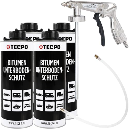 4 x 1 l de protection bitume noir contre les chutes de pierres + pistolet de protection du bas de caisse à air comprimé