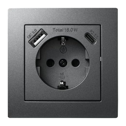 McPower Schutzkontakt Steckdose mit 1x USB-C - 18W Quickcharge - 1x USB-A | FLAIR | 250V~/16A, Unterputz Wandsteckdose mit Einsteckschutz anthrazit matt