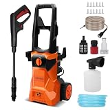 4000 PSI Electric Pressure Washer, 1600W Power Washer with 2.5 GPM Water Flow, 1/4” QC Steel Wand, 4 Nozzles and 6.6 Ft Inlet Hose, 23 Ft Outlet Hose, for Cars/Fences/Driveways/Patios/Home Cleaning
