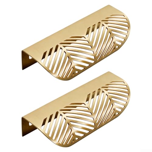Manijas de cajón con forma de hoja dorada, manijas de gabinete con acabado de latón, pomos decorativos para armario de cocina, 10 unidades (B)