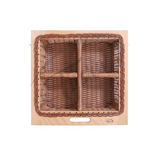Image of Wicker Baskets For Modular Kitchen | Wood-Pvc Pull Out Basket With Handle|Large Square Shape Storage Baskets for Onion, Potato & Fruits (22.25W(564mm)X20Lx6H Inches (Dark Brown(Double Partition)
