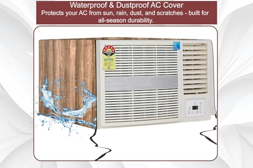 Image of The Furnishing Tree Window AC Cover for 1 Ton capacity PVC Waterproof and Dustproof Wooden Pattern Brown
