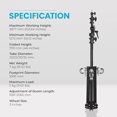 Flashpoint 12.8' Folding Wheeled Base Stand with Boom Arm