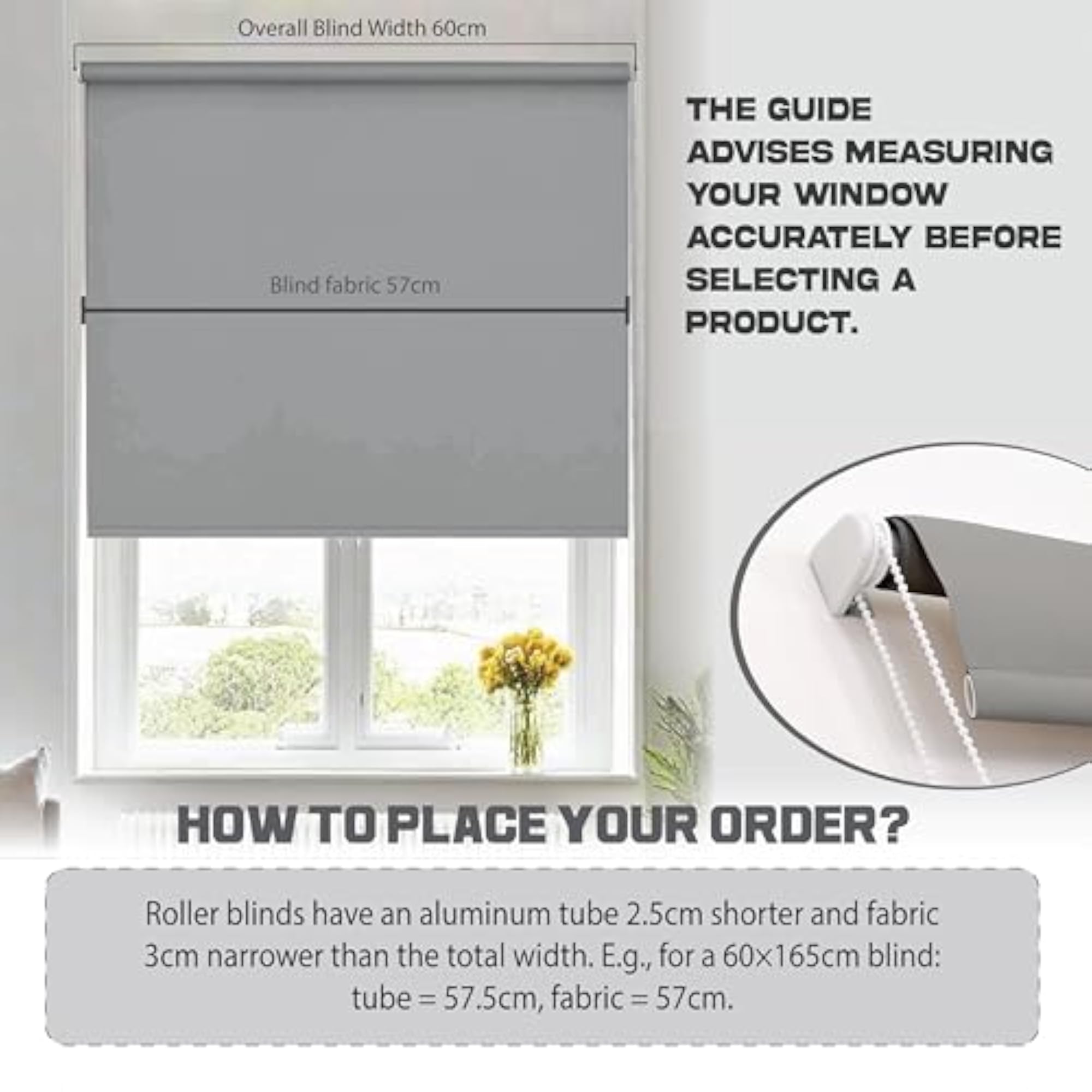 Roller Blinds Blackout Window Blind, Light Grey