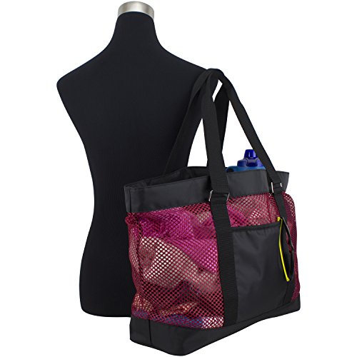 Eastsport Mesh Tote Beach Bag, Black/Red #TOP5