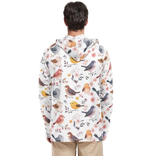 Cartoon Sweet Bird White Sun Shirts Hoodies for Men Long Sleeve Clothing Hood Shirts UPF 50 + Beach Shirt S3