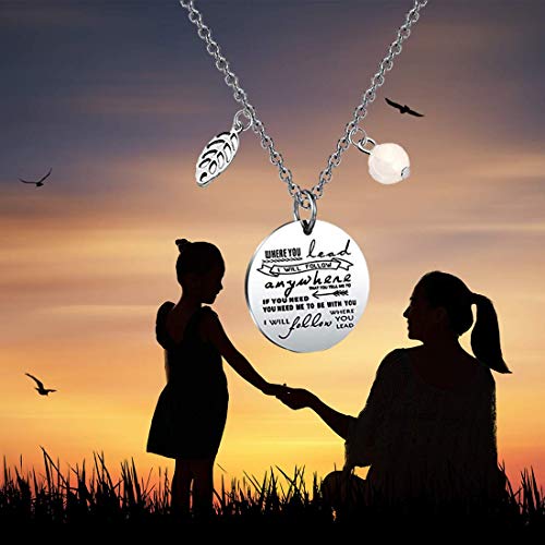 Zuo Bao Where You Lead I Will Follow Hand Stamped Pendant Necklace And Keyring For Mother And Daughter (Necklace 1) #TOP5