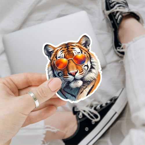 Image of (3Pcs) Cool Tiger Sticker, Tigers Sunglasses Sticker, King Animal Decal, Tiger Face Stickers, Ti-ger Bumper Vinyl Decal - Stickers for Laptop Water Bottle Phone Car Window Helmet (6 inch)