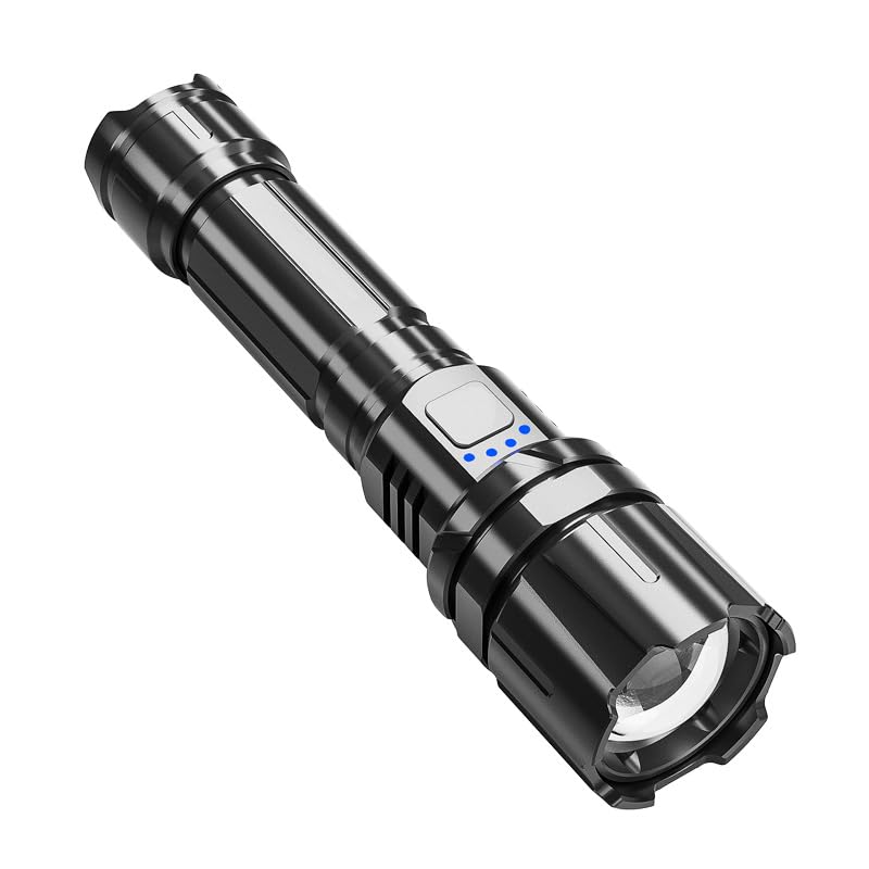 懐中電灯 強力 小型超高輝度フラッシュライト TypeC充電 軽量 ズーム设计 懐中電灯 IP45防水 4つのモード 電池残量表示 アルミ合金製 耐衝撃 防災 散歩 登山 夜釣り用 アウトドア作業用