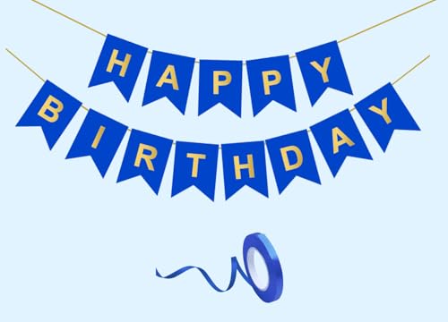 Image of Happy Birthday Decoration Kit Dark Blue for Boys Girls Kids Men Women Adults Car Party Decorations Decor Celebration Items Item Set Combo Reusable Paper Banner