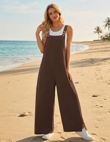 Ekouaer Overalls for Women Loose Wide Leg Jumpsuits Casual One Piece Floral Boho Outfits Baggy Jumpers Comfy Summer Rompers Brown XL — view 6