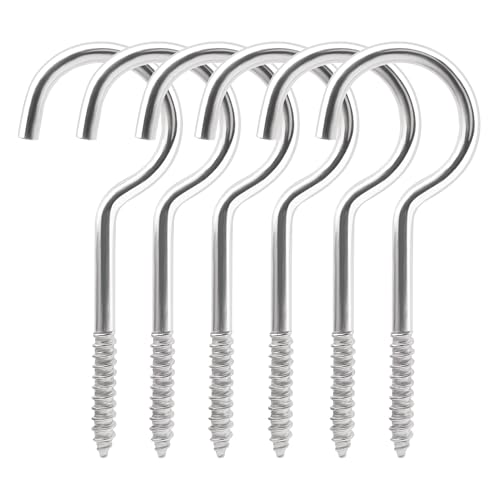 Quacc 6 PCS M6 Screw-in Hooks Ceiling Cup Hooks Screw Hook for Indoor and Outdoor Use (Silver)