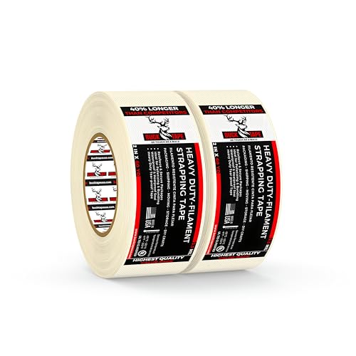 2 Pack Buck Strapping Tape 2 Inch x 60 Yds (180ft), 5.5 Mil – Heavy Duty Fiberglass Tape, Filament Tape, Reinforced Packing Tape with Synthetic PET Adhesive for Bundling, Shipping &amp; Palletizing