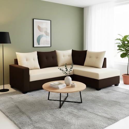 Image of SOCOZI Oriana 4 Seater RHS L Shape Sofa Set | Soft Velvet Suede Fabric | Modern Design | Plush Comfort Cushions for Living Room (Dark Brown-Cream)