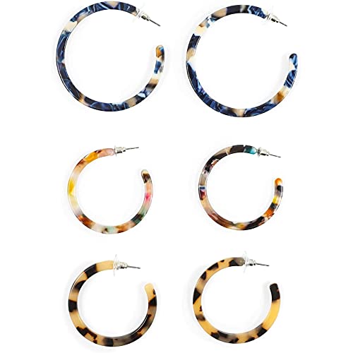 Resin Tortoise Shell Hoop Earrings For Women (8 Pairs) #TOP5