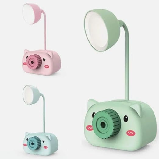 Silicone Piggy Rechargeable Led Lamp Touch on/Off Switch Desk Reading Lamp with Storage Stationary Sharpener and Phone Holder with USB Chaging Port (Green)
