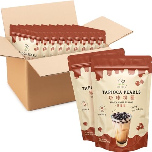 Soeos Boba Pearls, Black Tapioca Pearls 8.8 oz (Pack of 36), Brown Sugar Boba Pearls for Bubble Tea, Smoothies & Desserts – Sweet, Chewy, and Ready to Cook