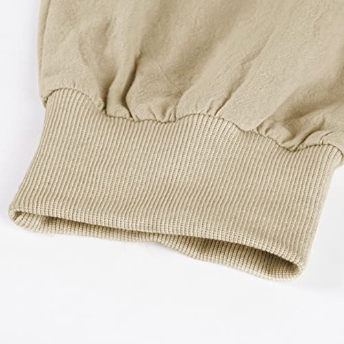 Puimentiua Womens Tapered Pants Cotton Linen Drawstring Back Elastic Waist Pants Casual Trousers With Pockets Khaki #TOP7