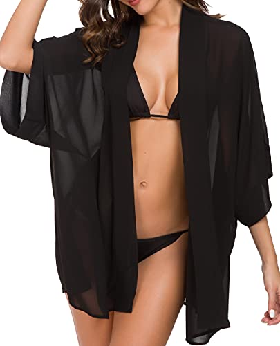 Image of WEIYAN Women's Tops Loose Chiffon Kimono Cardigan Beach Swim Cover up Blouse