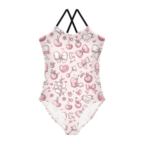 Cherry with Bow Girls One Piece Swimsuits Quick Dry Beach Swimwear Bathing Suit