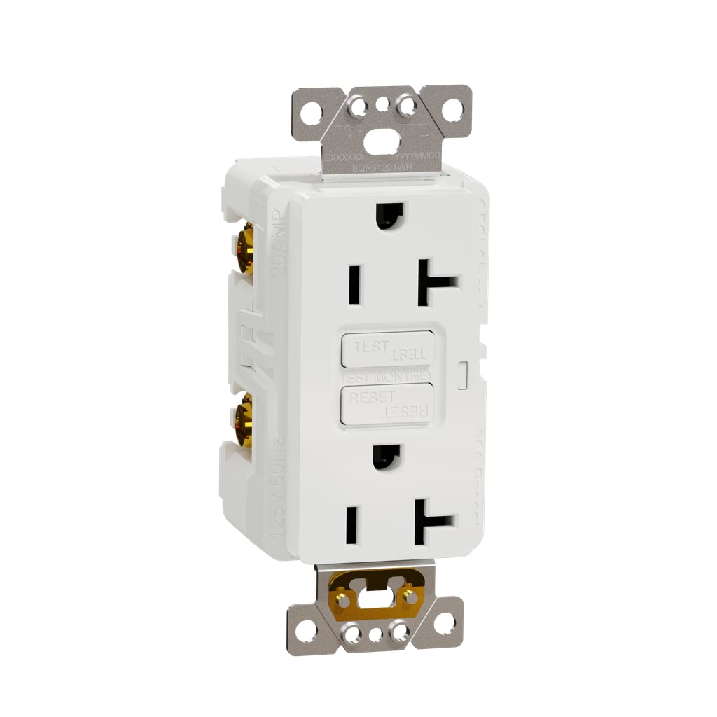 Square D by Schneider Electric Square D X Series 125-Volt Tamper Resistant GFCI Duplex Decorator Receptacle Back Wire Clamps, 20 Amps, Matte White (SQR51201WH)