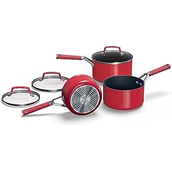 Cacerolas Ninja Ninja Foodi ZEROSTICK Vivid Juego de Cacerolas de 3 piezas, Resistente a rasguños, Antiadherente, Compatible con todos los tipos de Placas, Apto para Lavavajillas, Rojo oscuro, C23000EU