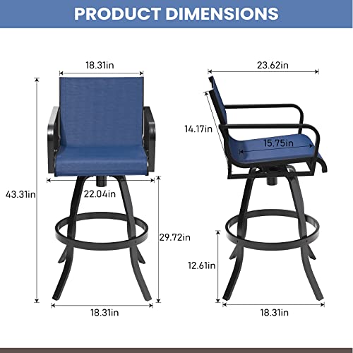 Pellebant Swivel Bar Stools Set Of 2, Outdoor Aluminum Bar Height Chairs With Phifertex Fabric, All Weather Furniture For Patio, Pool, Garden, Backyard, Navy Blue #TOP2