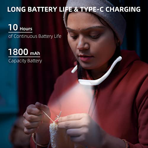 Image of Neck Reading Light for Bed Adjustable: 3 Color Bendable Arms White | Book light for bedtime reading, 3 colors, bendable arms, hands-free, great for knitting camping repairing, ideal gift